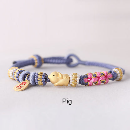 Handmade Chinese Zodiac Fu Character Fortune Luck Rope Braided Bracelet