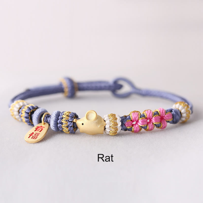 Handmade Chinese Zodiac Fu Character Fortune Luck Rope Braided Bracelet