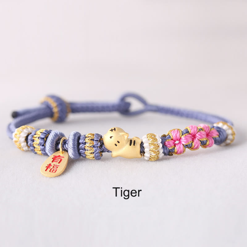 Handmade Chinese Zodiac Fu Character Fortune Luck Rope Braided Bracelet