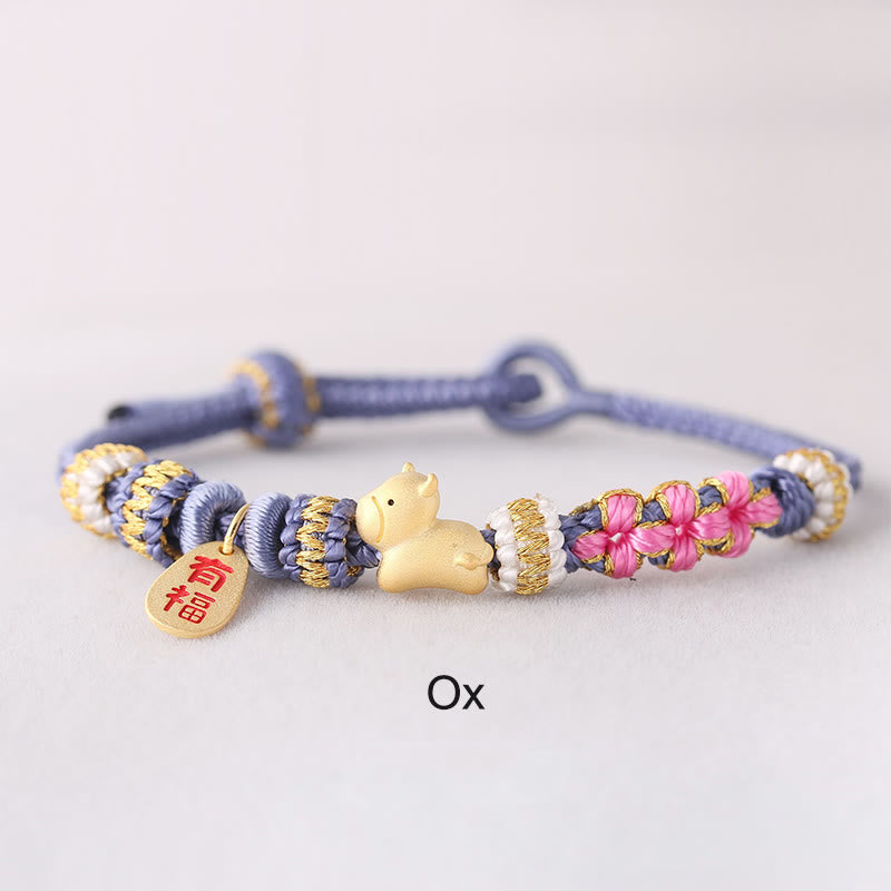 Handmade Chinese Zodiac Fu Character Fortune Luck Rope Braided Bracelet