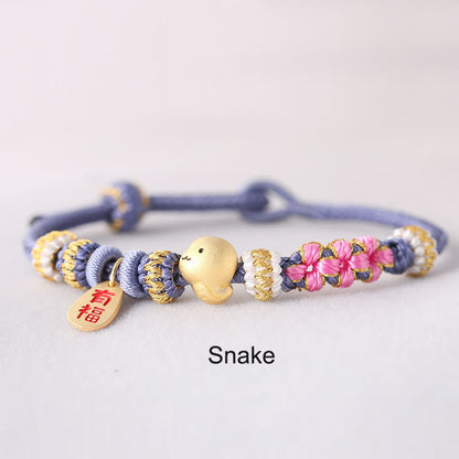 Handmade Chinese Zodiac Fu Character Fortune Luck Rope Braided Bracelet
