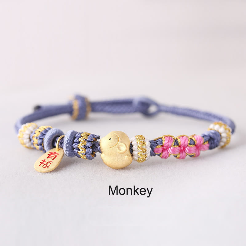 Handmade Chinese Zodiac Fu Character Fortune Luck Rope Braided Bracelet