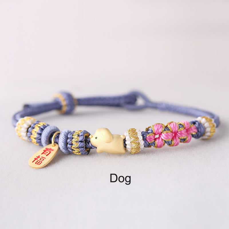 Handmade Chinese Zodiac Fu Character Fortune Luck Rope Braided Bracelet