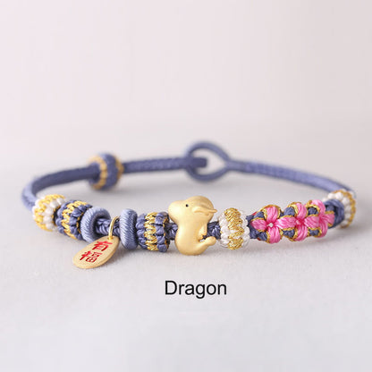 Handmade Chinese Zodiac Fu Character Fortune Luck Rope Braided Bracelet
