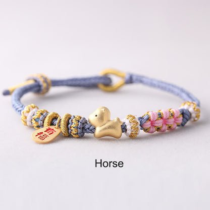 Handmade Chinese Zodiac Fu Character Fortune Luck Rope Braided Bracelet
