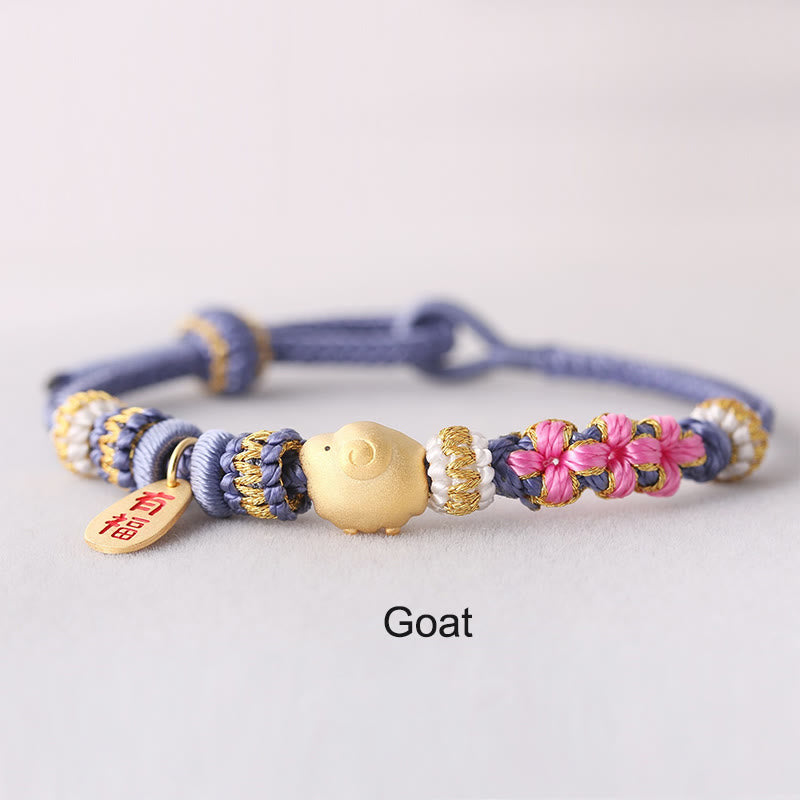 Handmade Chinese Zodiac Fu Character Fortune Luck Rope Braided Bracelet