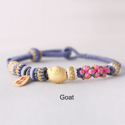 Handmade Chinese Zodiac Fu Character Fortune Luck Rope Braided Bracelet