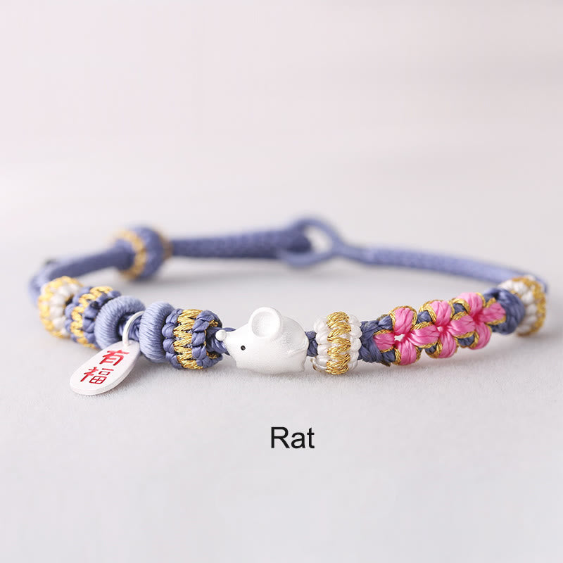 Handmade Chinese Zodiac Fu Character Fortune Luck Rope Braided Bracelet