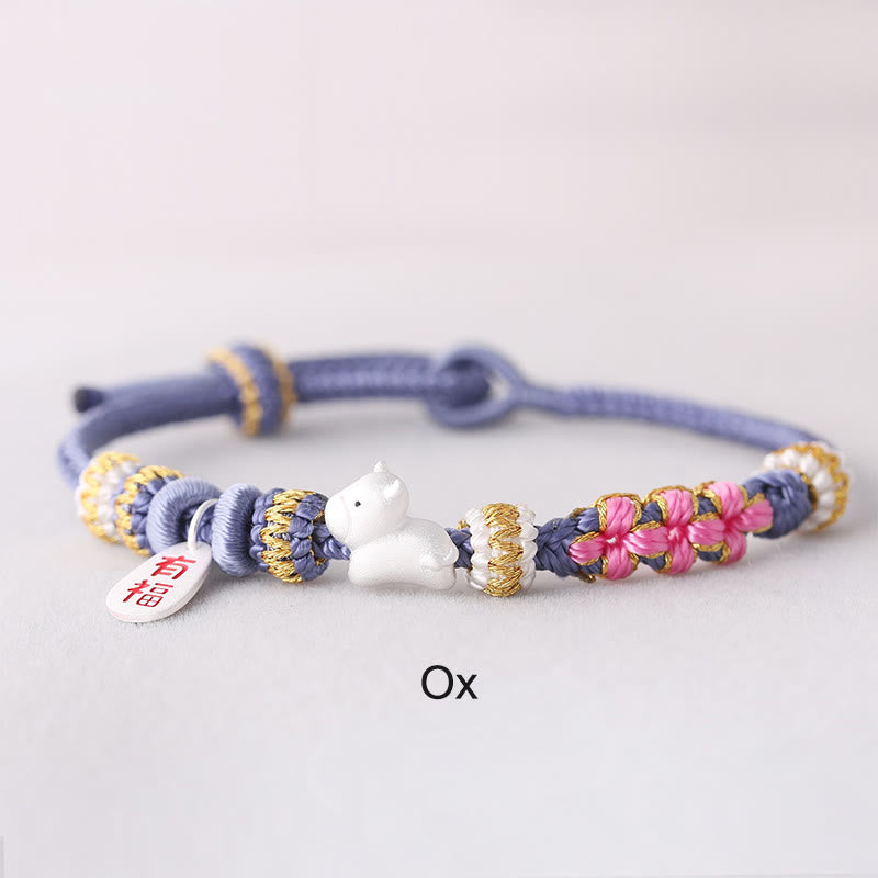 Handmade Chinese Zodiac Fu Character Fortune Luck Rope Braided Bracelet