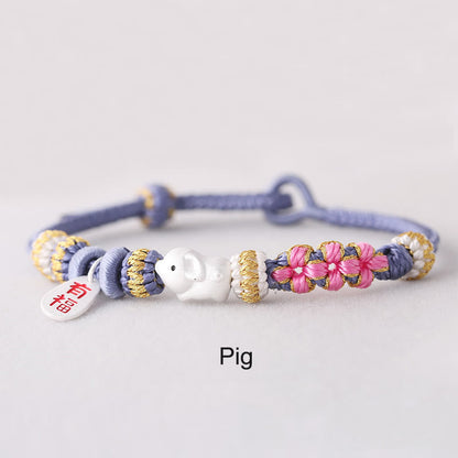 Handmade Chinese Zodiac Fu Character Fortune Luck Rope Braided Bracelet
