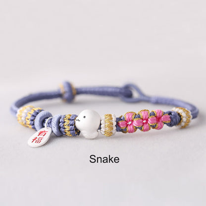 Handmade Chinese Zodiac Fu Character Fortune Luck Rope Braided Bracelet