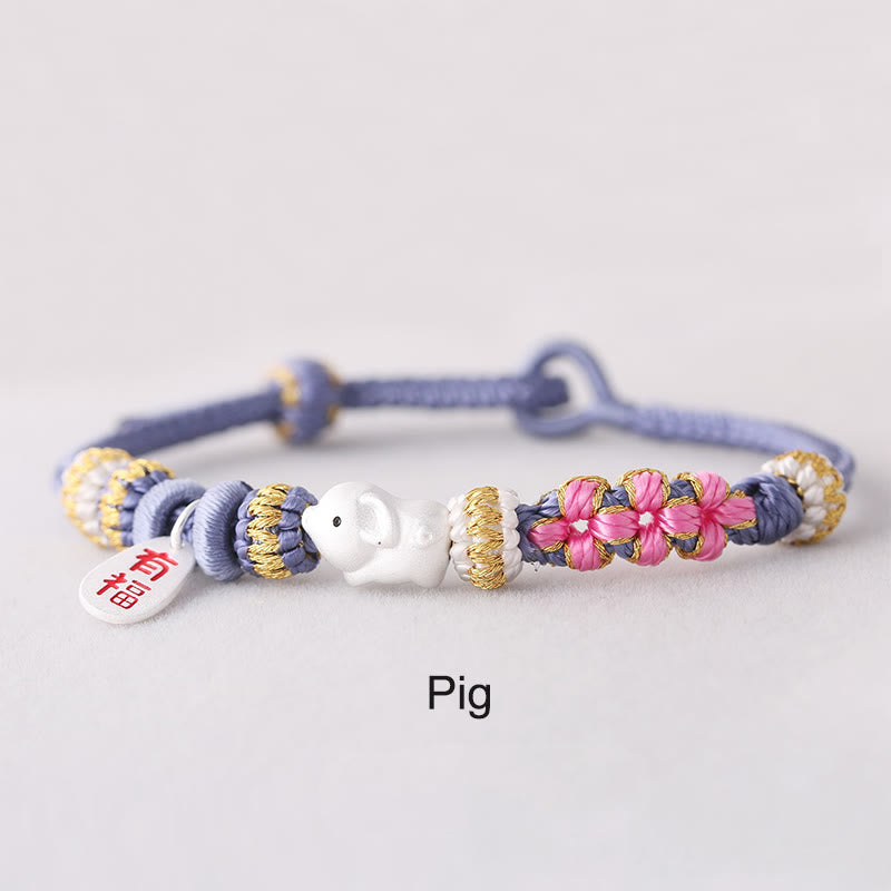 Handmade Chinese Zodiac Fu Character Fortune Luck Rope Braided Bracelet