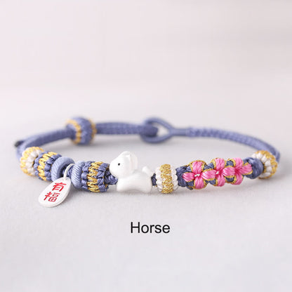 Handmade Chinese Zodiac Fu Character Fortune Luck Rope Braided Bracelet