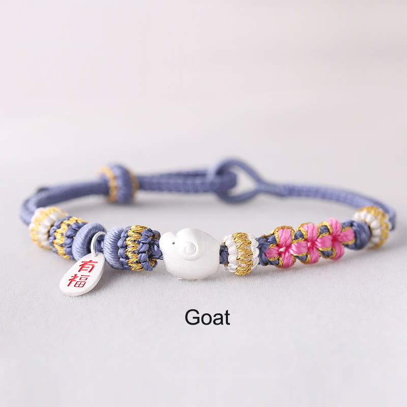 Handmade Chinese Zodiac Fu Character Fortune Luck Rope Braided Bracelet