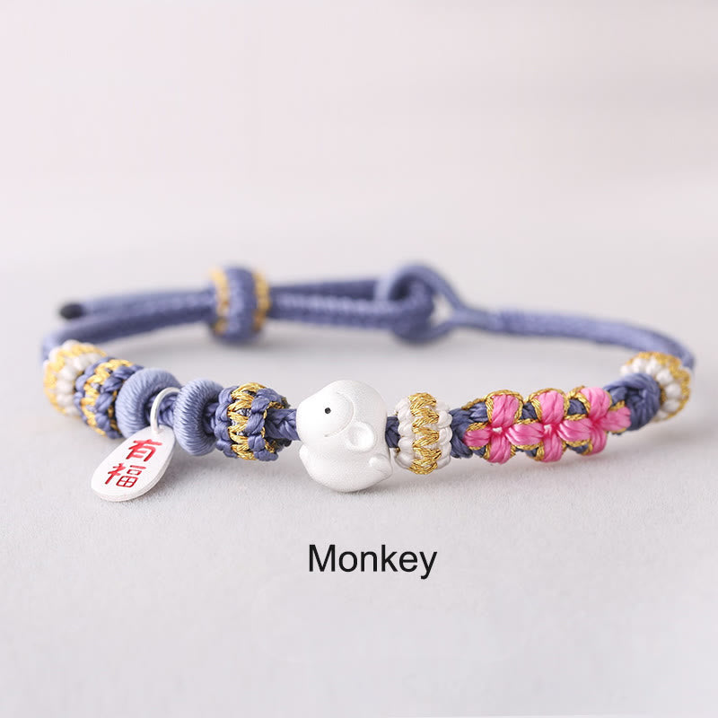 Handmade Chinese Zodiac Fu Character Fortune Luck Rope Braided Bracelet