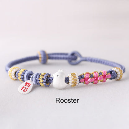 Handmade Chinese Zodiac Fu Character Fortune Luck Rope Braided Bracelet