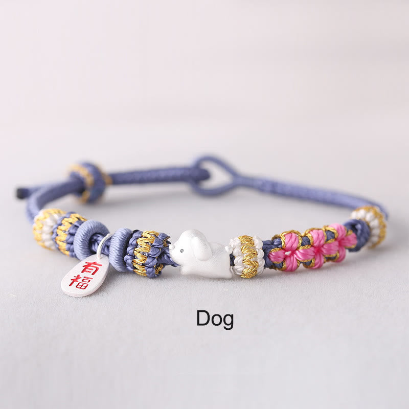 Handmade Chinese Zodiac Fu Character Fortune Luck Rope Braided Bracelet