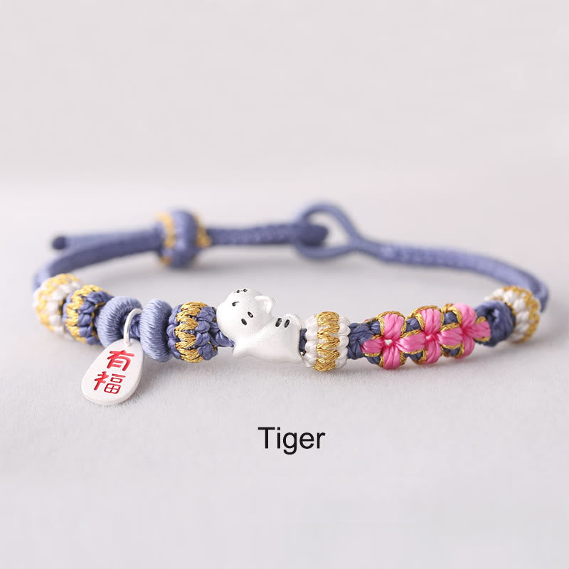Handmade Chinese Zodiac Fu Character Fortune Luck Rope Braided Bracelet