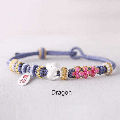 Handmade Chinese Zodiac Fu Character Fortune Luck Rope Braided Bracelet