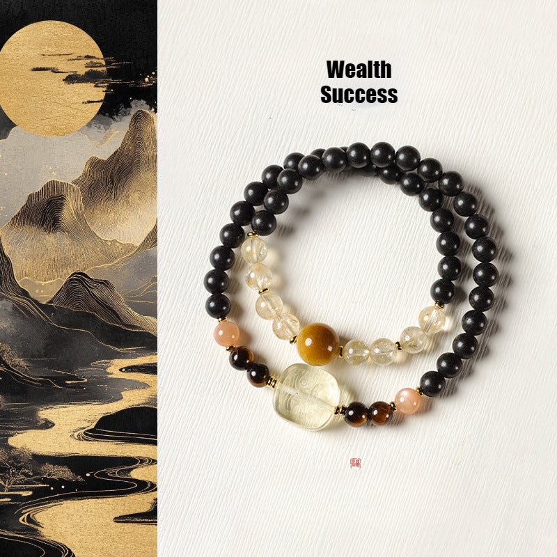 (Wealth Success) Ancient Chinese herbal medicine Hexiang incense beads citrine tiger eye stone healing bracelet