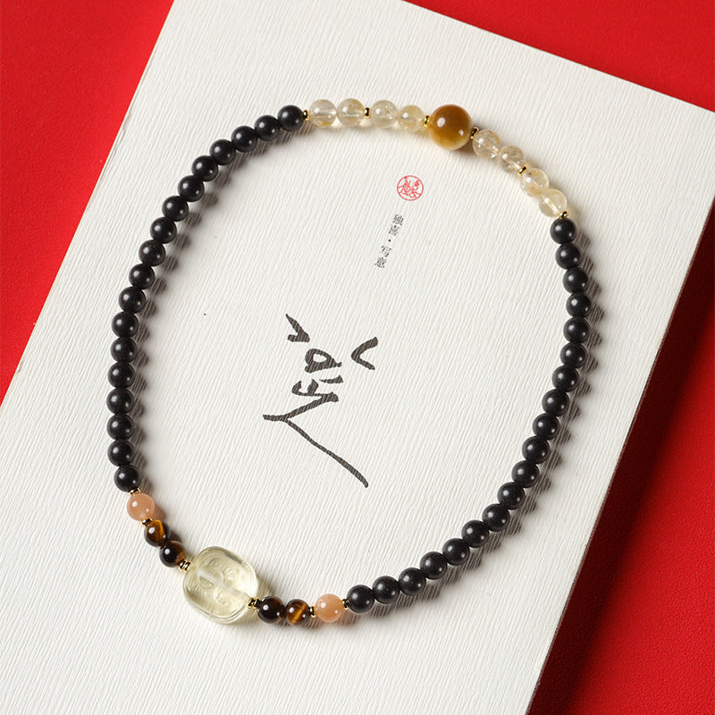 (Wealth Success) Ancient Chinese herbal medicine Hexiang incense beads citrine tiger eye stone healing bracelet