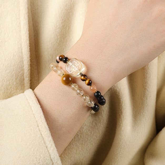 (Wealth Success) Ancient Chinese herbal medicine Hexiang incense beads citrine tiger eye stone healing bracelet